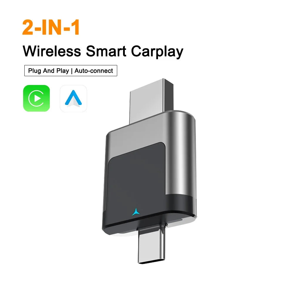 M28 2 in 1 Type C + USB Wireless CarPlay AI Box Android Auto Wired to Wireless Car Adapter - 2