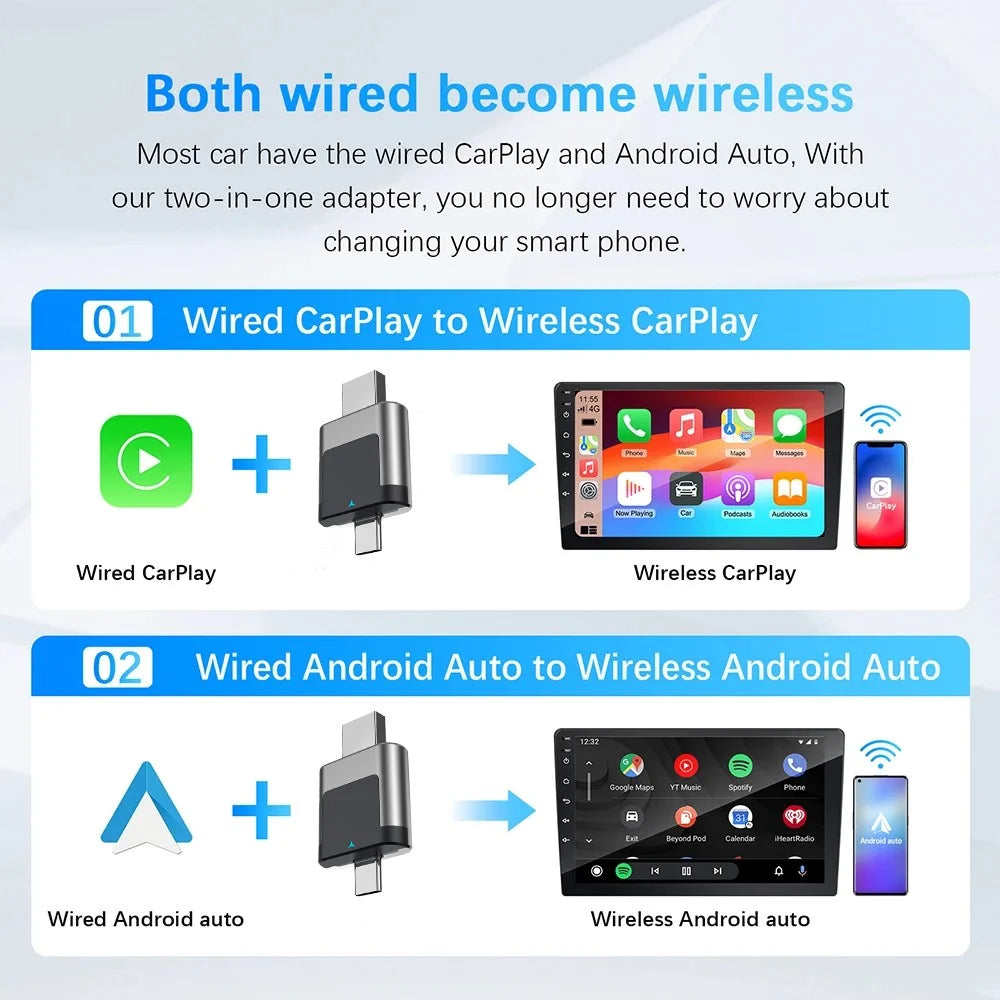 M28 2 in 1 Type C + USB Wireless CarPlay AI Box Android Auto Wired to Wireless Car Adapter - 3