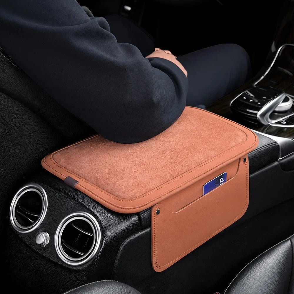For Performance X3 / X4 / F30 / F06 / F02 Car Armrest Pad Leather Elbow Rest Cover with Storage Pocket - Orange - 3