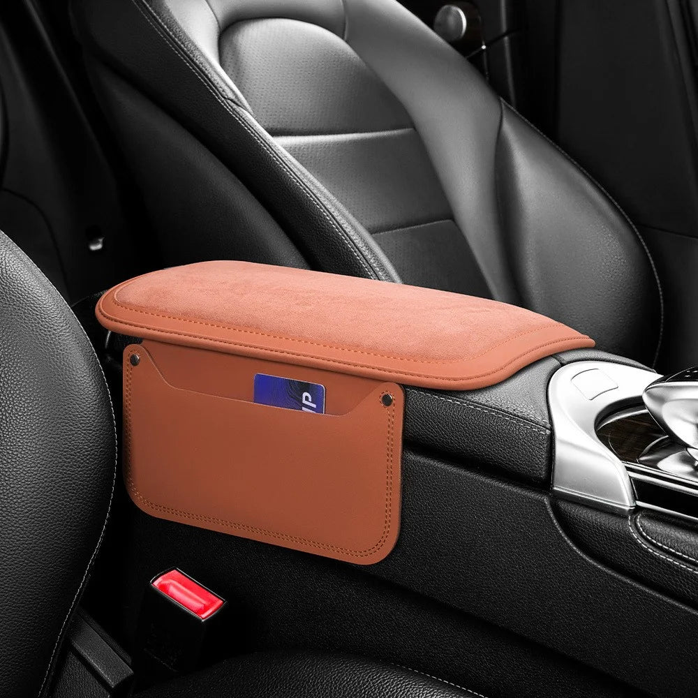 For Performance X3 / X4 / F30 / F06 / F02 Car Armrest Pad Leather Elbow Rest Cover with Storage Pocket - Orange - 5