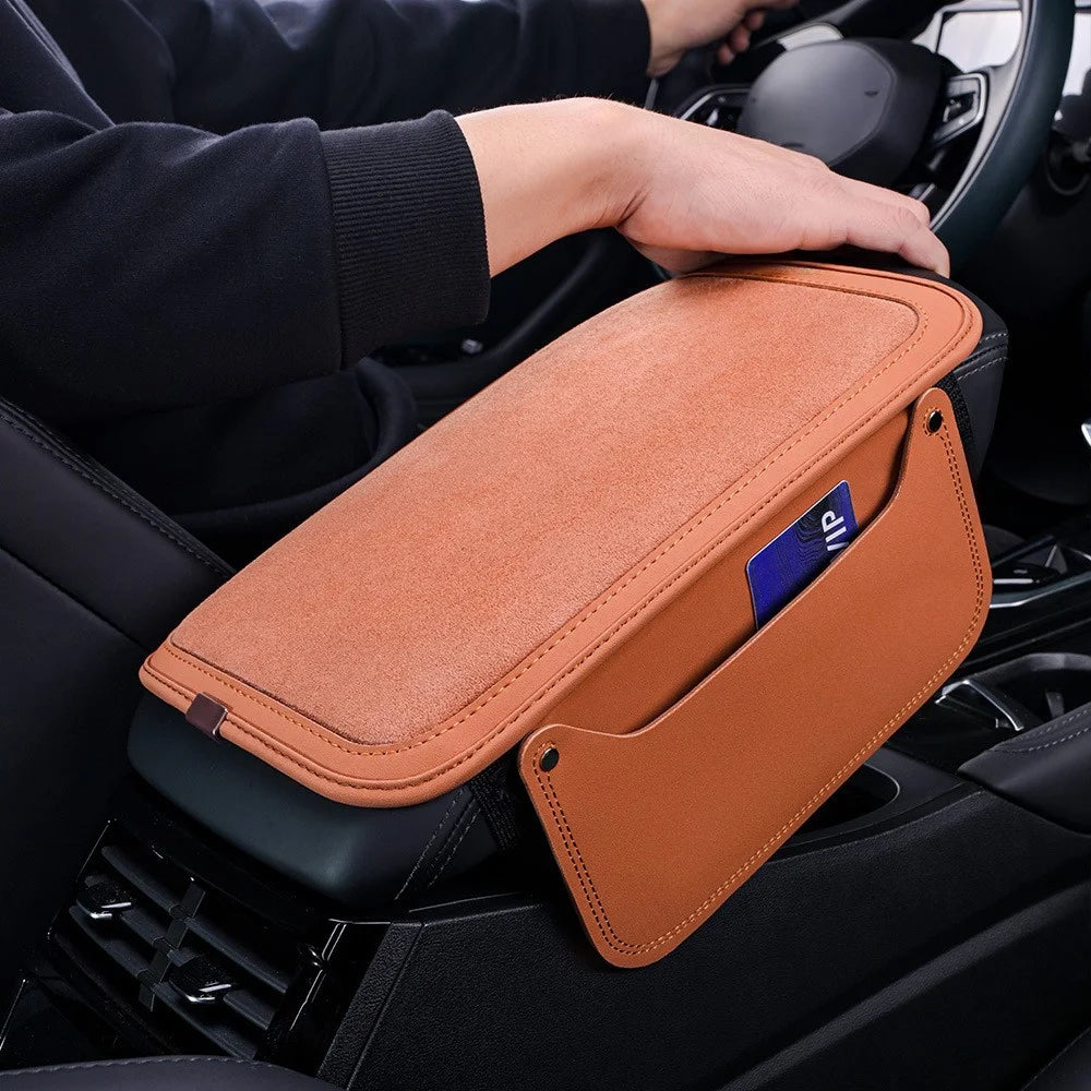 For Performance X3 / X4 / F30 / F06 / F02 Car Armrest Pad Leather Elbow Rest Cover with Storage Pocket - Orange - 6