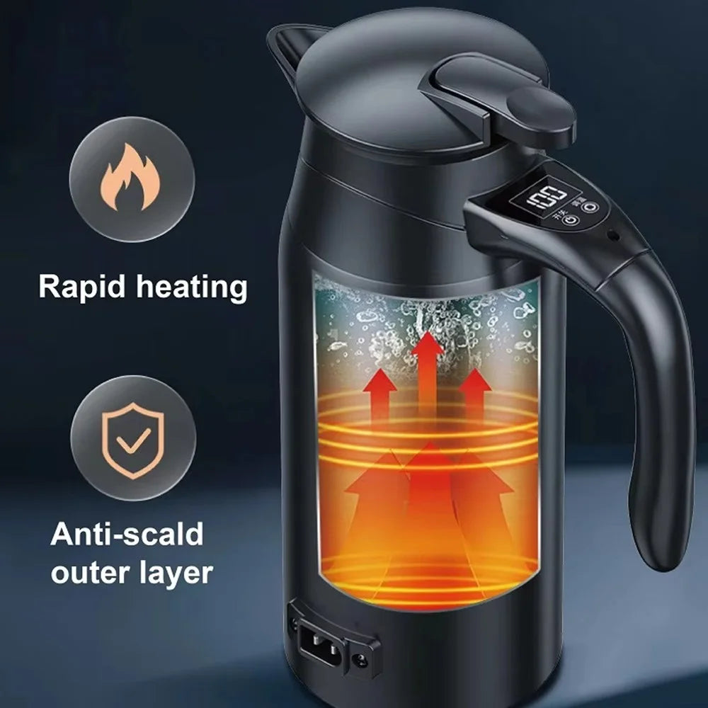 800ml Electric Kettle for 12V / 24V Car Smart Temperature Control Dual Layer Stainless Steel Water Heater Pot (BPA Free, No FDA) - 2