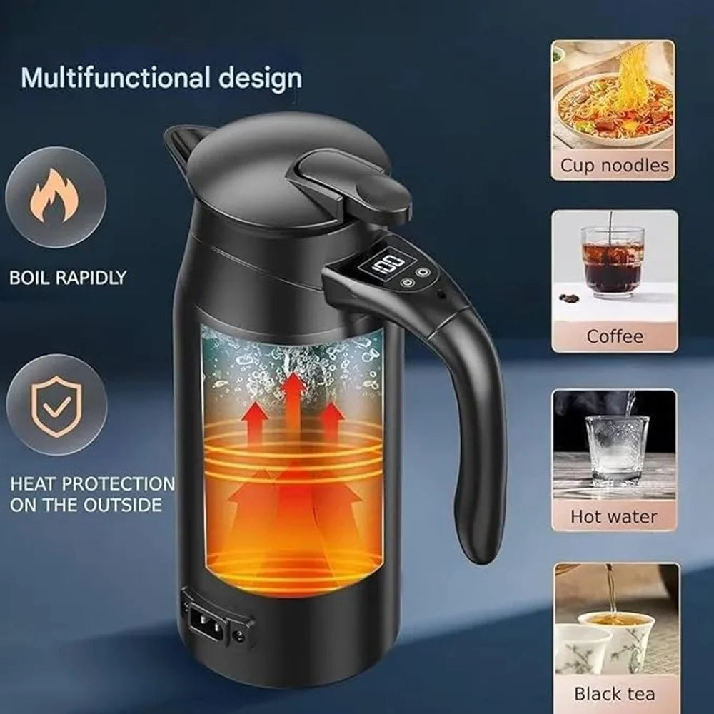 800ml Electric Kettle for 12V / 24V Car Smart Temperature Control Dual Layer Stainless Steel Water Heater Pot (BPA Free, No FDA) - 6