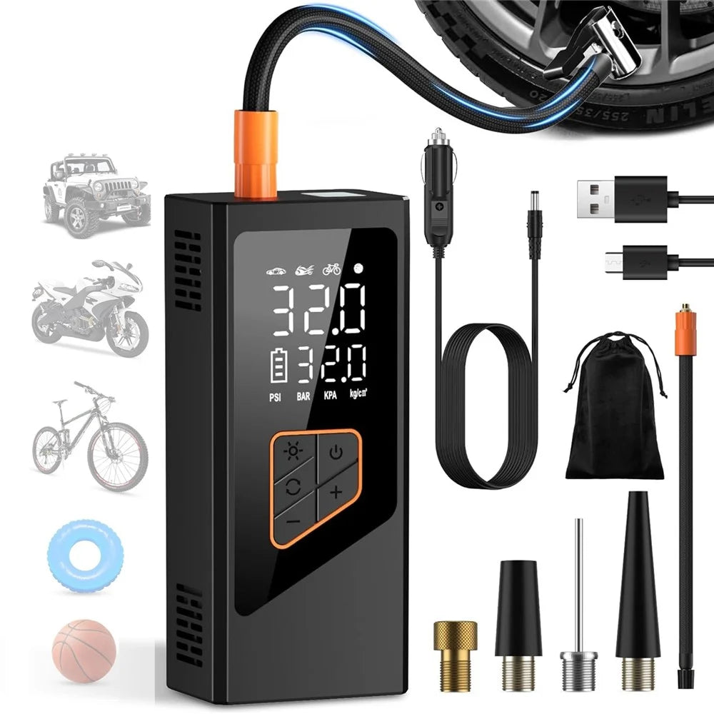 Wireless Car Tire Inflator Digital Display Portable Electric Air Pump Mini Handheld Compressor with Cigarette Lighter Cable - 1