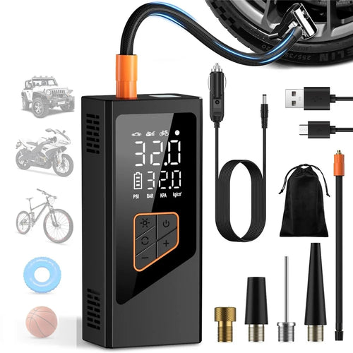 Wireless Car Tire Inflator Digital Display Portable Electric Air Pump Mini Handheld Compressor with Cigarette Lighter Cable - 1