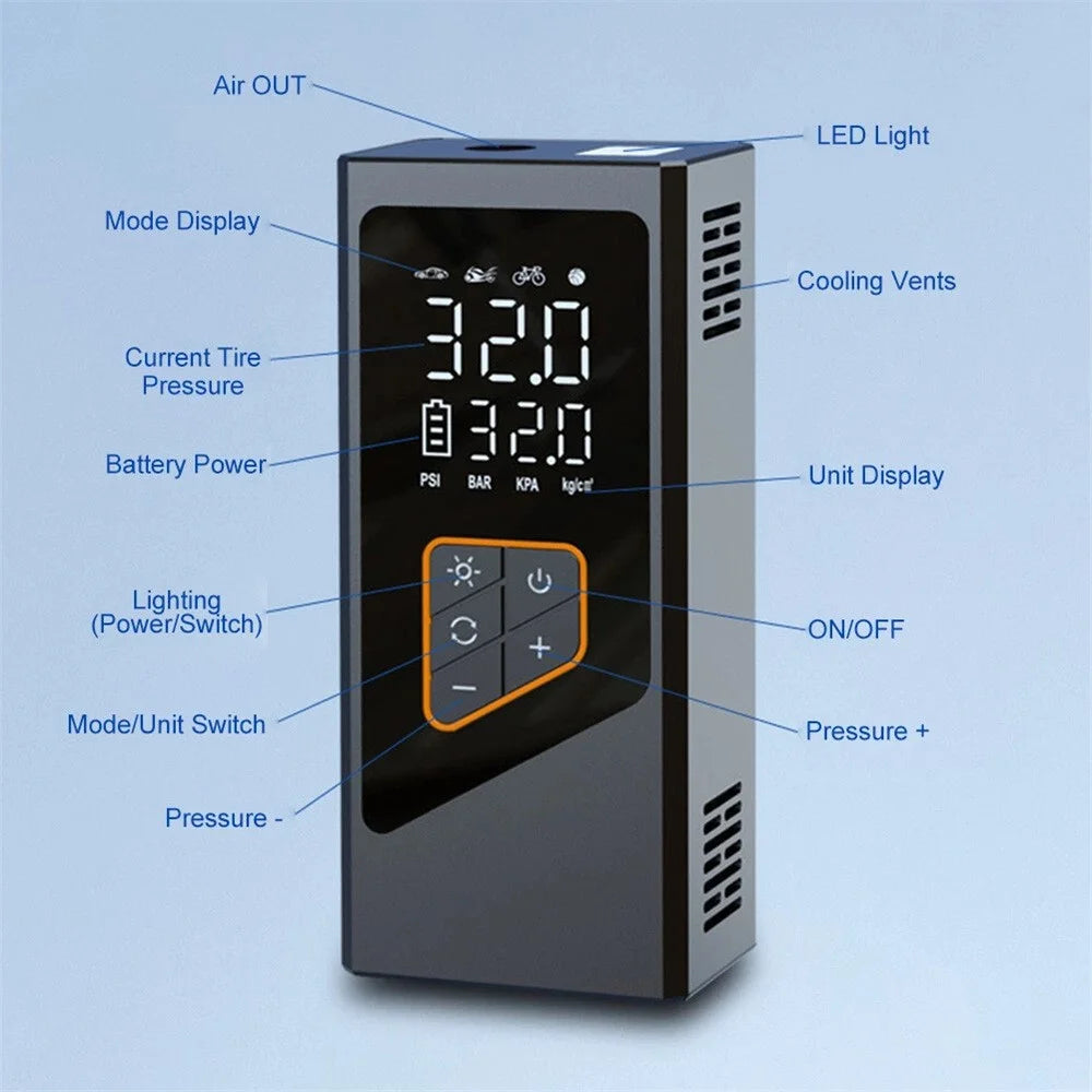Wireless Car Tire Inflator Digital Display Portable Electric Air Pump Mini Handheld Compressor with Cigarette Lighter Cable - 5