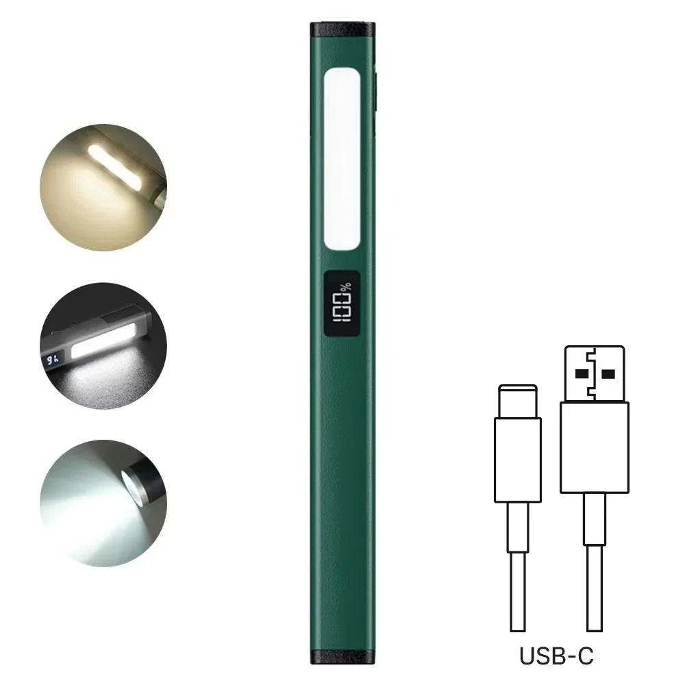 IPX4 Waterproof Mini Pen Light for Camping Work Repair 6 Modes Outdoor Magnetic Flashlight - Green - 2