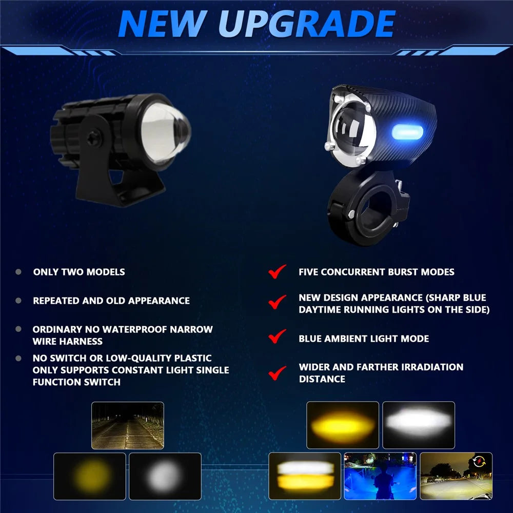 M10 1Pc Motorcycle LED Spotlight Blue Warning Light 5 Modes IP67 Waterproof Auxiliary Lamp - 2