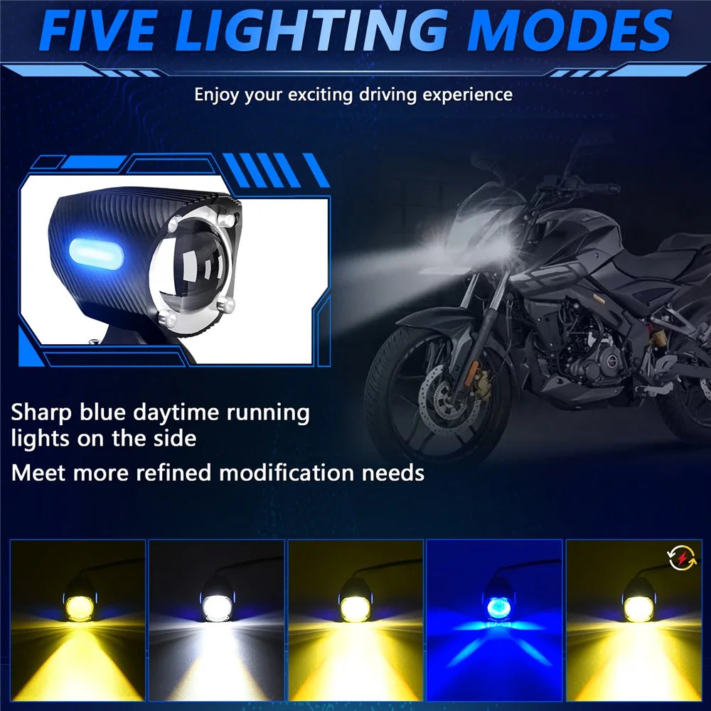 M10 1Pc Motorcycle LED Spotlight Blue Warning Light 5 Modes IP67 Waterproof Auxiliary Lamp - 3