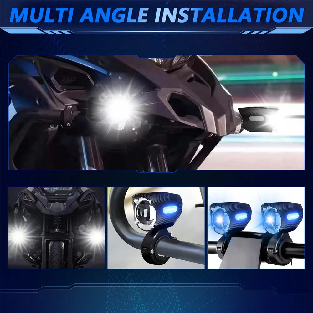 M10 1Pc Motorcycle LED Spotlight Blue Warning Light 5 Modes IP67 Waterproof Auxiliary Lamp - 5