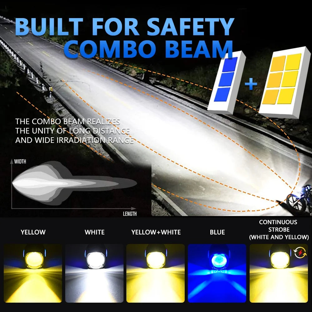 M10 1Pc Motorcycle LED Spotlight Blue Warning Light 5 Modes IP67 Waterproof Auxiliary Lamp - 6