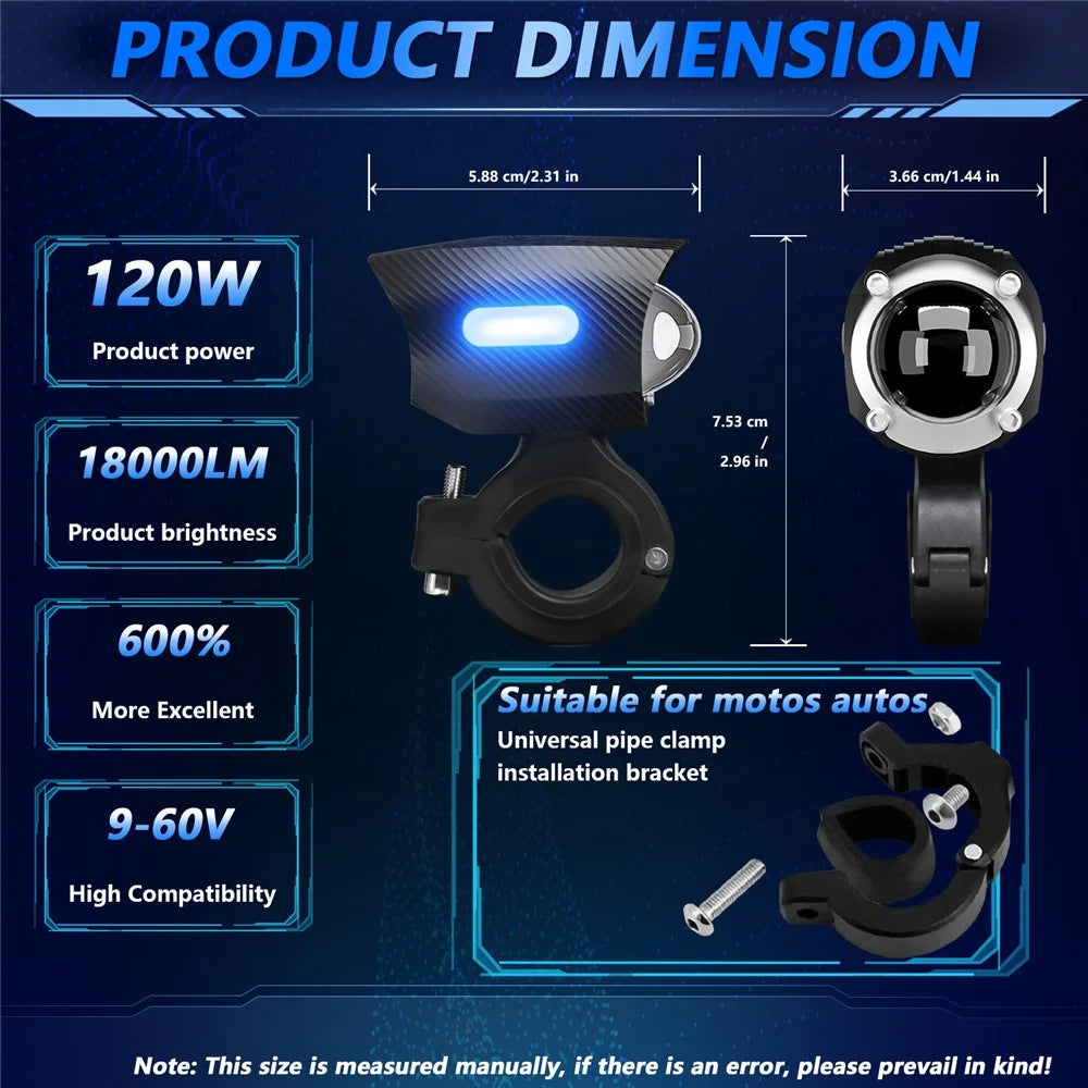 M10 1Pc Motorcycle LED Spotlight Blue Warning Light 5 Modes IP67 Waterproof Auxiliary Lamp - 7