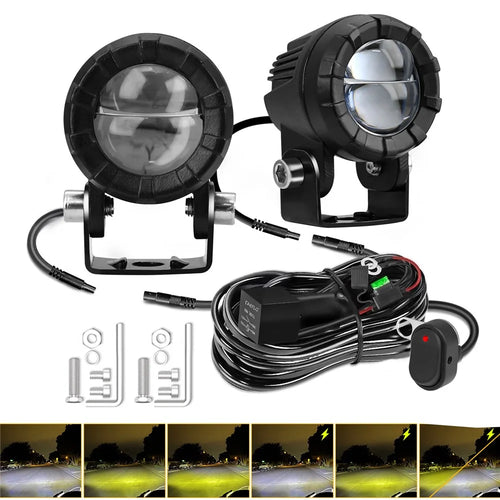 SK2 2Pcs Motorcycle Auxiliary Lights 6 Modes High Low Beam Gourd Shaped Lens LED Spotlight - 1