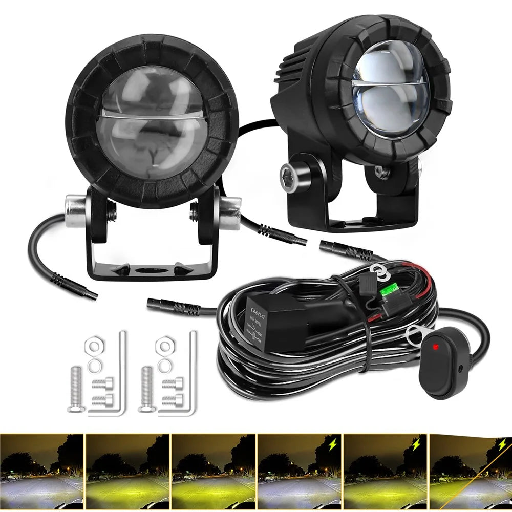 SK2 2Pcs Motorcycle Auxiliary Lights 6 Modes High Low Beam Gourd Shaped Lens LED Spotlight - 1