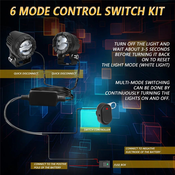 SK2 2Pcs Motorcycle Auxiliary Lights 6 Modes High Low Beam Gourd Shaped Lens LED Spotlight - 7