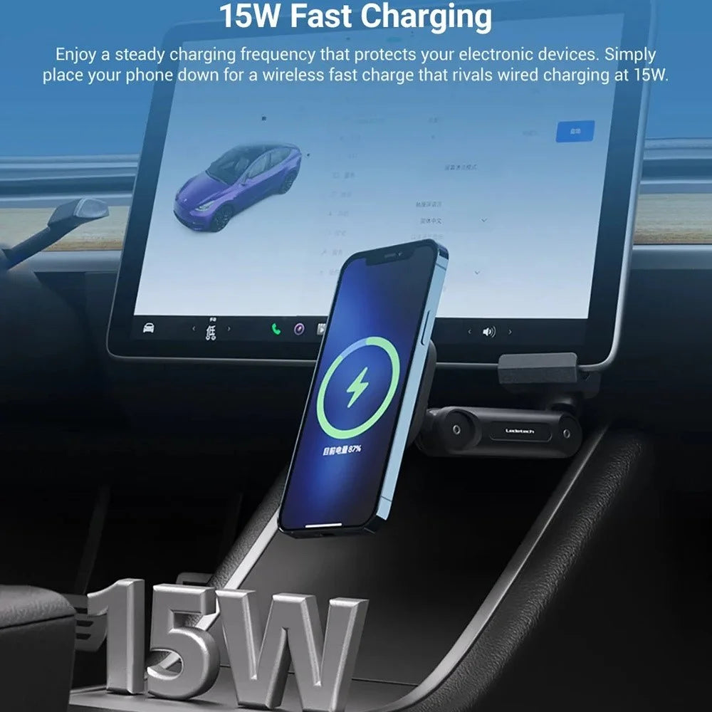 LD-TS1-M4 For Tesla Model 3  /  Y Central Control Screen Magnetic Cell Phone Holder Car 15W Wireless Charger Adjustable Phone Mount - 2