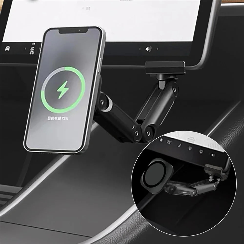 LD-TS2-M4 For Tesla Model 3  /  Y Central Control Screen Dual Arm Magnetic Car Phone Holder 15W Wireless Charger Cellphone Support - 2
