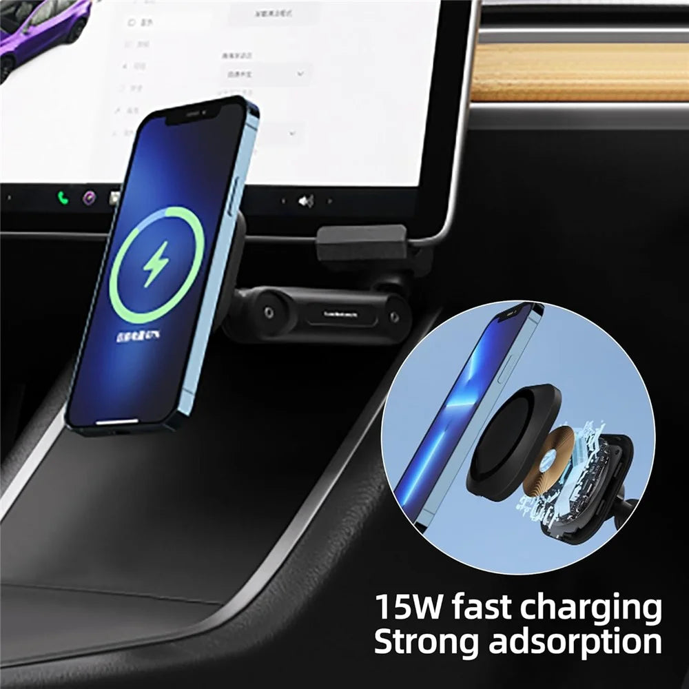 LD-TS2-M4 For Tesla Model 3  /  Y Central Control Screen Dual Arm Magnetic Car Phone Holder 15W Wireless Charger Cellphone Support - 3