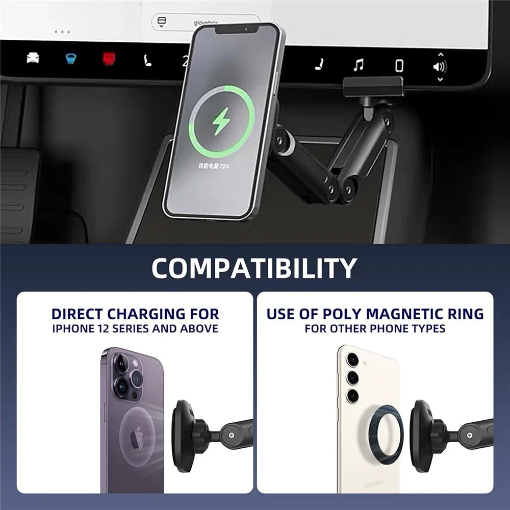 LD-TS2-M4 For Tesla Model 3  /  Y Central Control Screen Dual Arm Magnetic Car Phone Holder 15W Wireless Charger Cellphone Support - 6