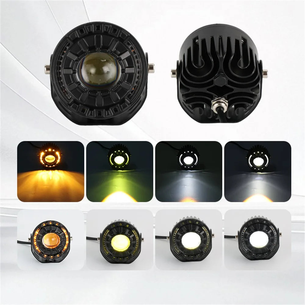 30W LED Motorcycle Headlight 3 Color Modes IP67 Waterproof Die Cast Aluminum Front Lamp - 2