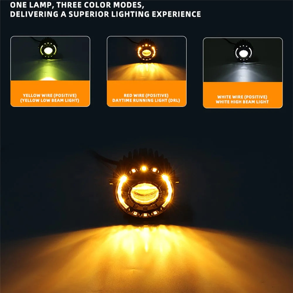 30W LED Motorcycle Headlight 3 Color Modes IP67 Waterproof Die Cast Aluminum Front Lamp - 5