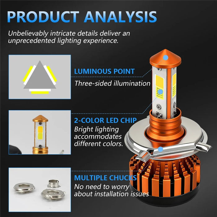 C01 White Yellow Dual Color 3-Sided LED Spotlight Waterproof High Brightness Motorcycle Headlight - 4