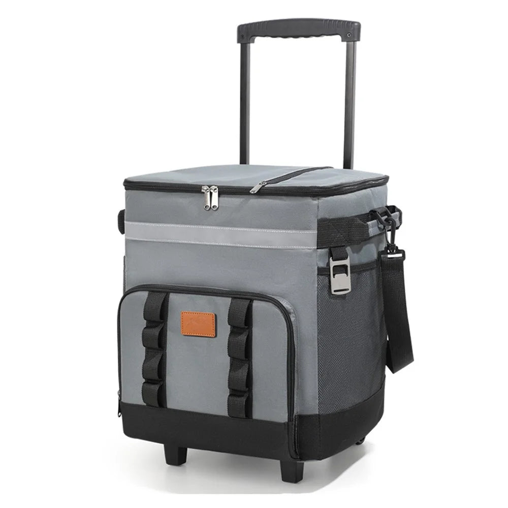 Wheeled Cooler Box 35L Large Capacity Oxford Fabric Insulated Rolling Trolley for Car Travel Outdoor - Dark Grey - 1
