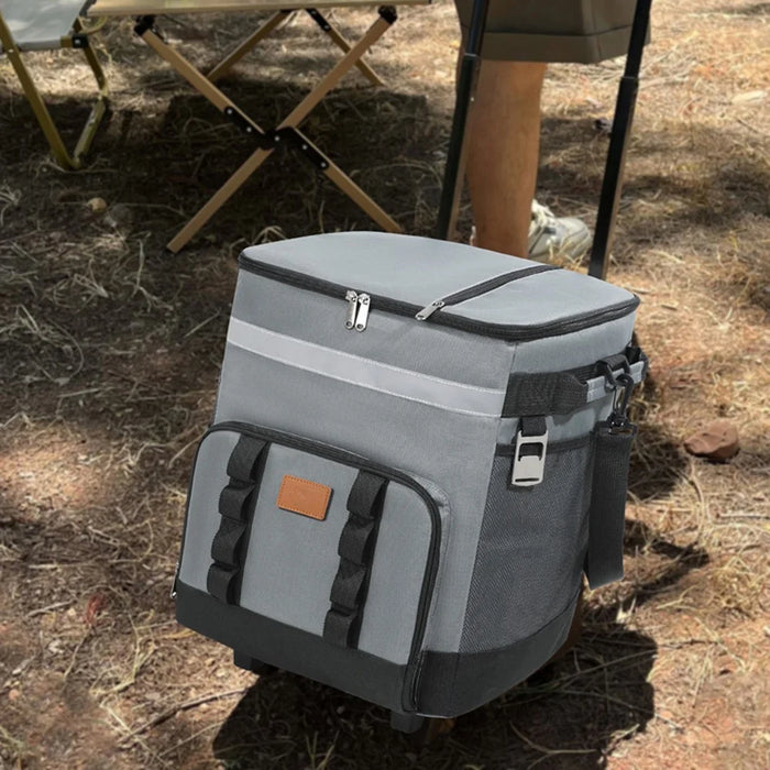 Wheeled Cooler Box 35L Large Capacity Oxford Fabric Insulated Rolling Trolley for Car Travel Outdoor - Dark Grey - 4