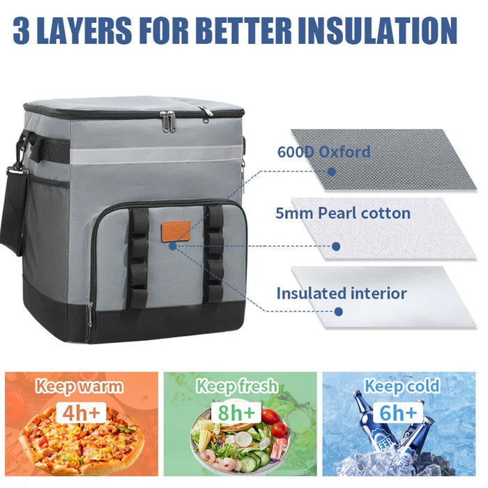 Wheeled Cooler Box 35L Large Capacity Oxford Fabric Insulated Rolling Trolley for Car Travel Outdoor - Dark Grey - 6