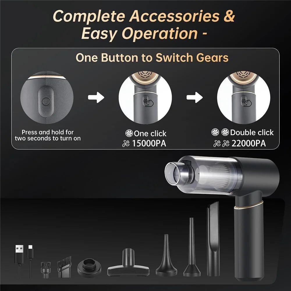 Portable Car Vacuum Cleaner Suction Blowing 2 in 1 High Power 22000Pa Wireless Cleaner for Auto / Home - 4