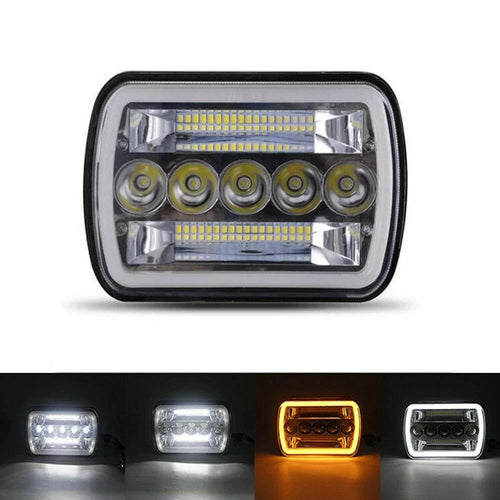 7 Inch 5-LED Square Headlight Dual Color High Low Beam Car DRL Turn Signal Daytime Running Lamp - 1