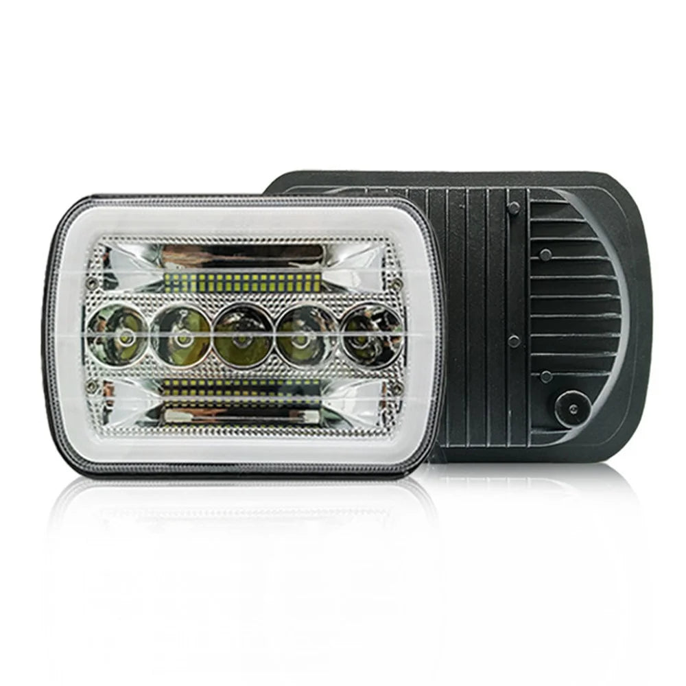 7 Inch 5-LED Square Headlight Dual Color High Low Beam Car DRL Turn Signal Daytime Running Lamp - 2