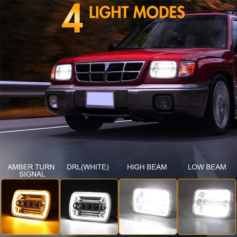 7 Inch 5-LED Square Headlight Dual Color High Low Beam Car DRL Turn Signal Daytime Running Lamp - 4