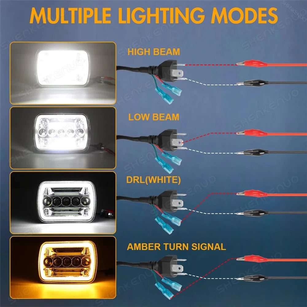 7 Inch 5-LED Square Headlight Dual Color High Low Beam Car DRL Turn Signal Daytime Running Lamp - 5