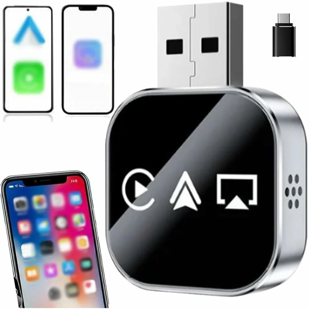 Q1AS 3 in 1 Airplay Smart AI Box for Apple CarPlay Android Auto Wired to Wireless Adapter - Silver - 1