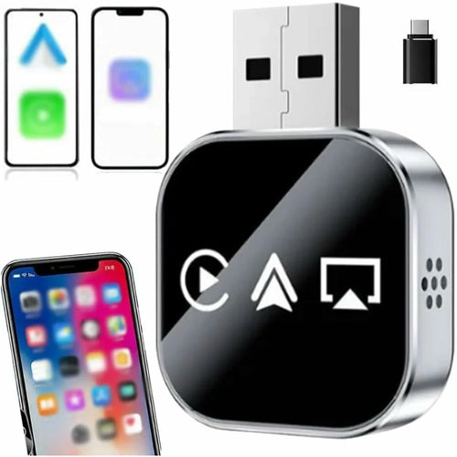 Q1AS 3 in 1 Airplay Smart AI Box for Apple CarPlay Android Auto Wired to Wireless Adapter - Silver - 1