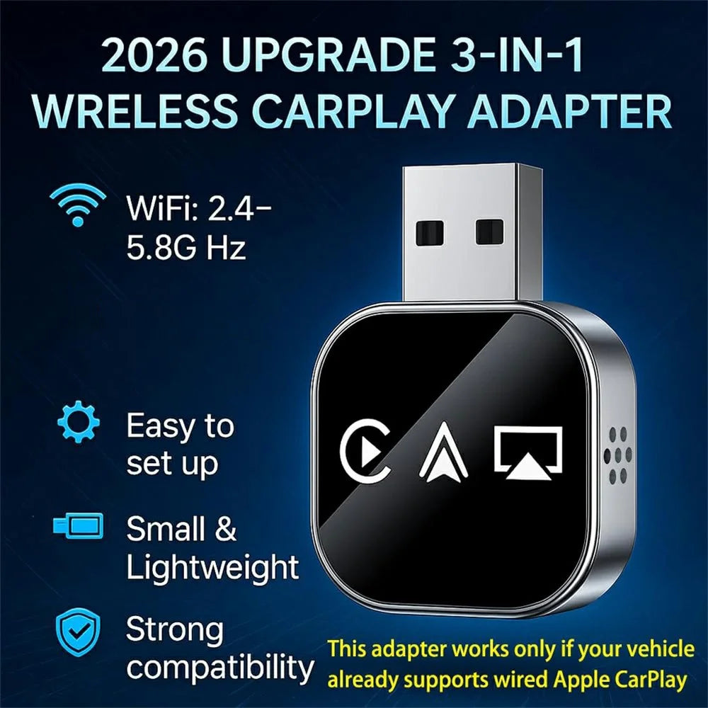 Q1AS 3 in 1 Airplay Smart AI Box for Apple CarPlay Android Auto Wired to Wireless Adapter - Silver - 2