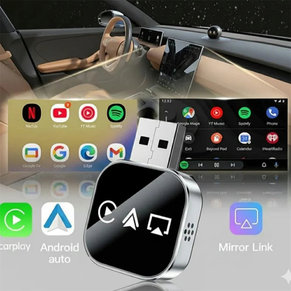 Q1AS 3 in 1 Airplay Smart AI Box for Apple CarPlay Android Auto Wired to Wireless Adapter - Silver - 6