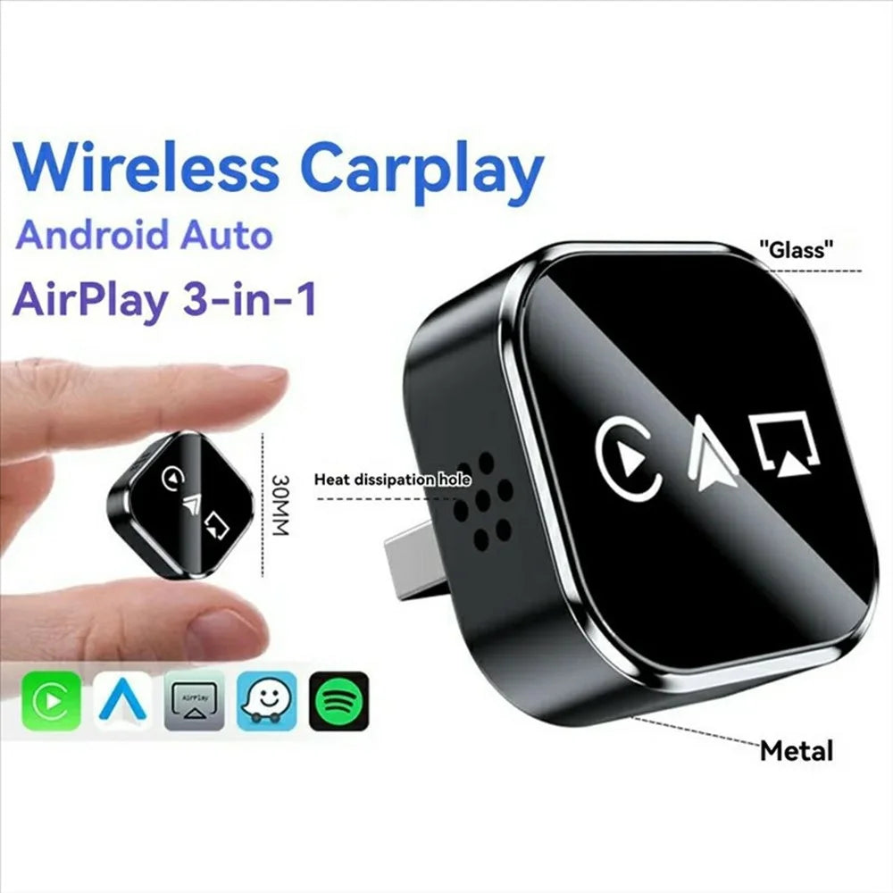 Q1A 3 in 1 Airplay Smart AI Box CarPlay Android Auto Wireless Bluetooth-compatible Adapter - Black - 2