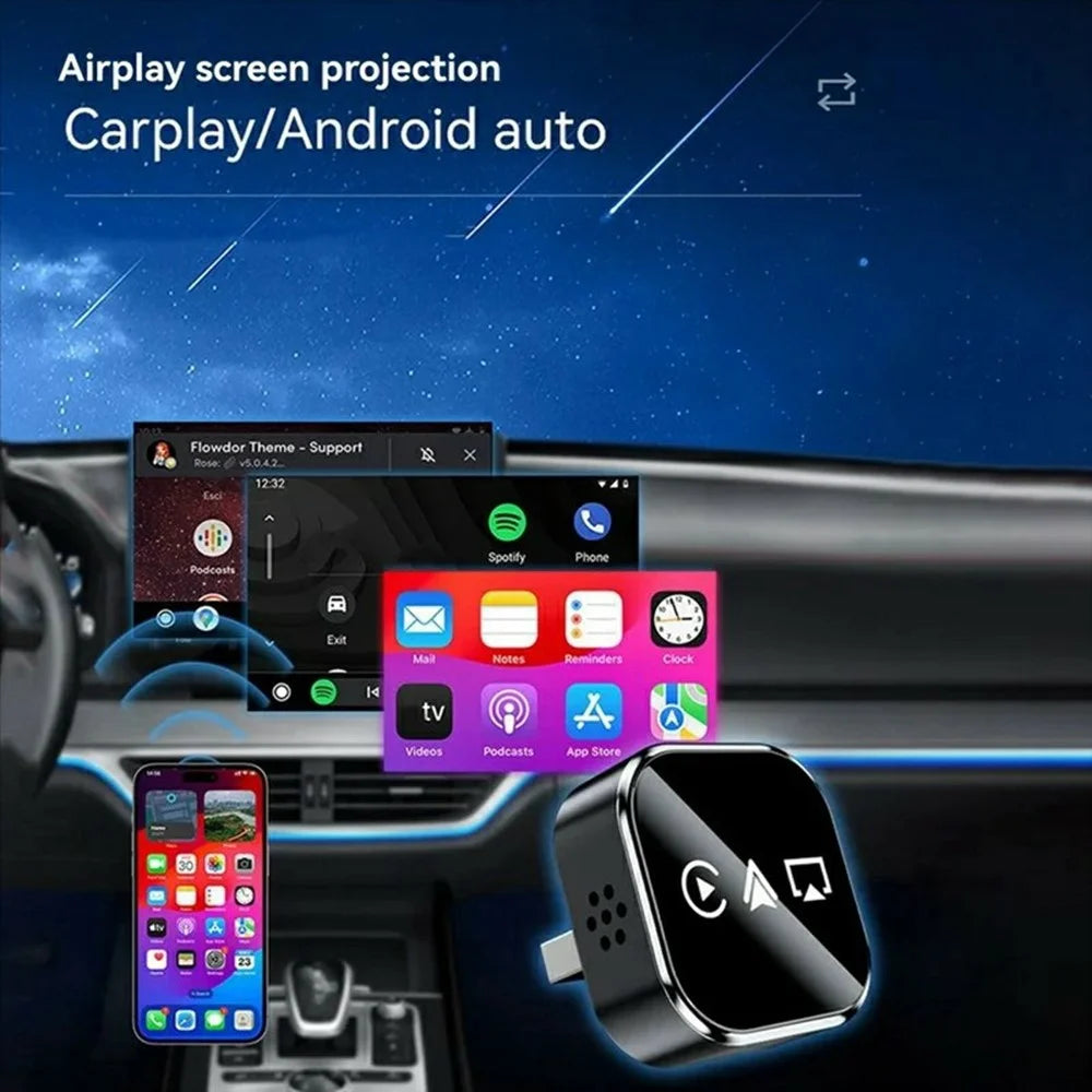 Q1A 3 in 1 Airplay Smart AI Box CarPlay Android Auto Wireless Bluetooth-compatible Adapter - Black - 6