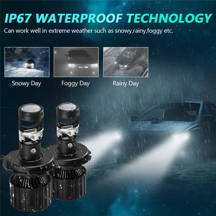 N1 For H4 High Power LED Headlight Bulb Dual Copper Tube Mini Lens 65W 6500LM 6000K CSP Chip - 4
