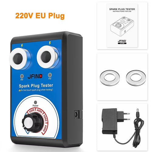 JFIND JF109 13mm Double Hole Spark Plug Tester 110V / 220V to 12V Car Motorcycle Detector Ignition Plug Analyzer - EU Plug - 1