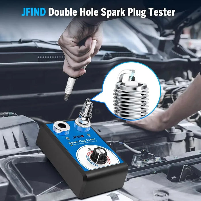 JFIND JF109 13mm Double Hole Spark Plug Tester 110V / 220V to 12V Car Motorcycle Detector Ignition Plug Analyzer - EU Plug - 6
