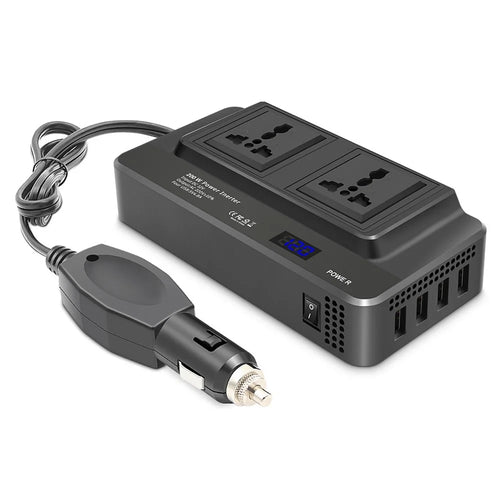 Digital Display Car Power Inverter 12V to 220V Converter Universal Socket Strip with 2 AC Outlets and 4 USB Ports - 1