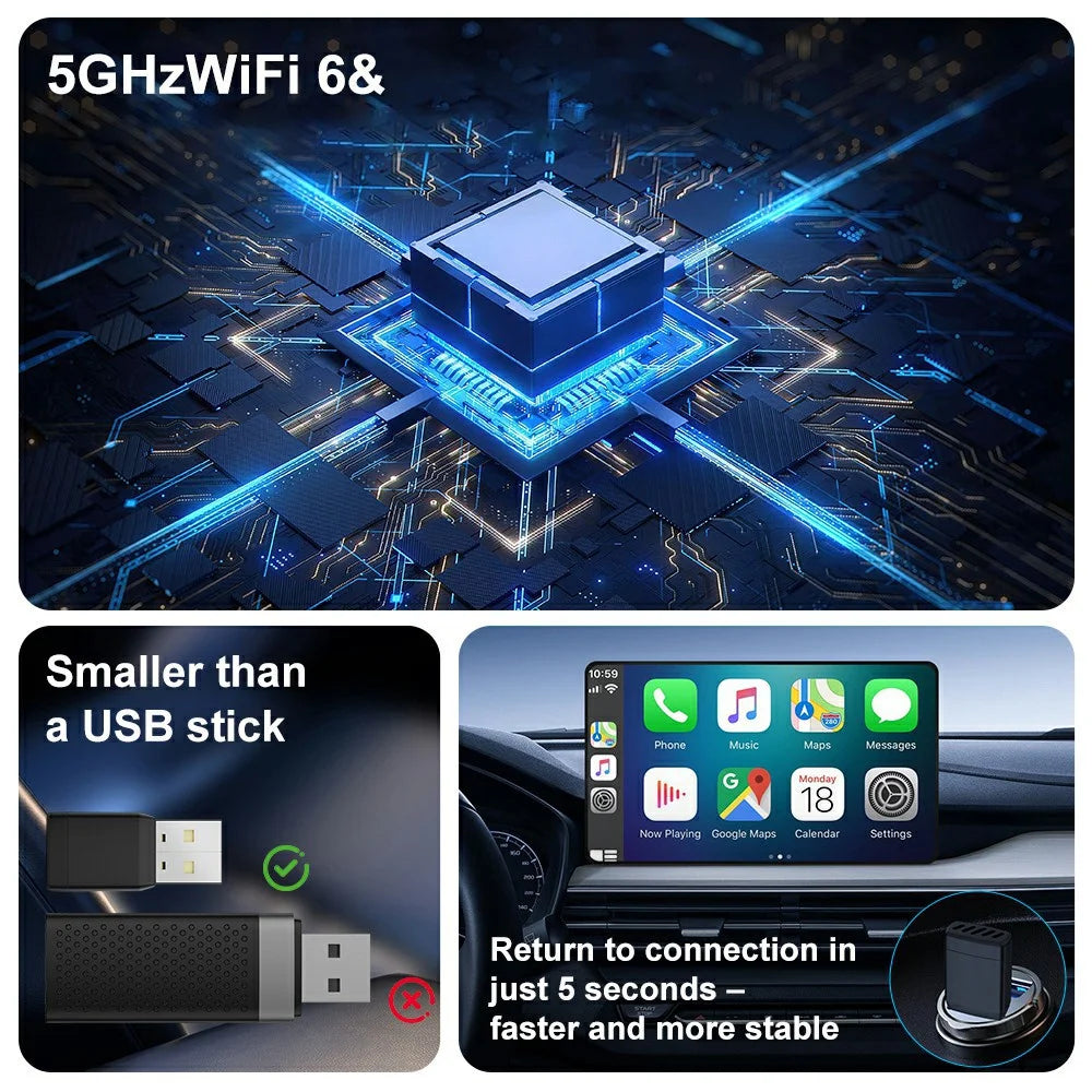 CP022 Wireless CarPlay Adapter Android Auto Converter Wired to Wireless Car Play Dongle Plug Play USB Adapter - 4