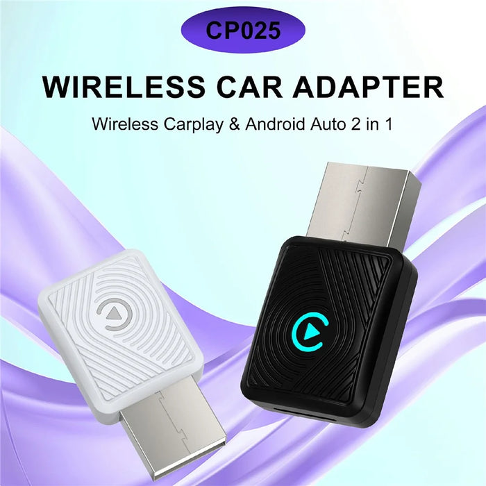 CP025 2 in 1 Wireless CarPlay Android Auto Adapter Wi-Fi 6 5GHz Car Connectivity Module Wired to Wireless Plug Play Car Link Box - Black - 2