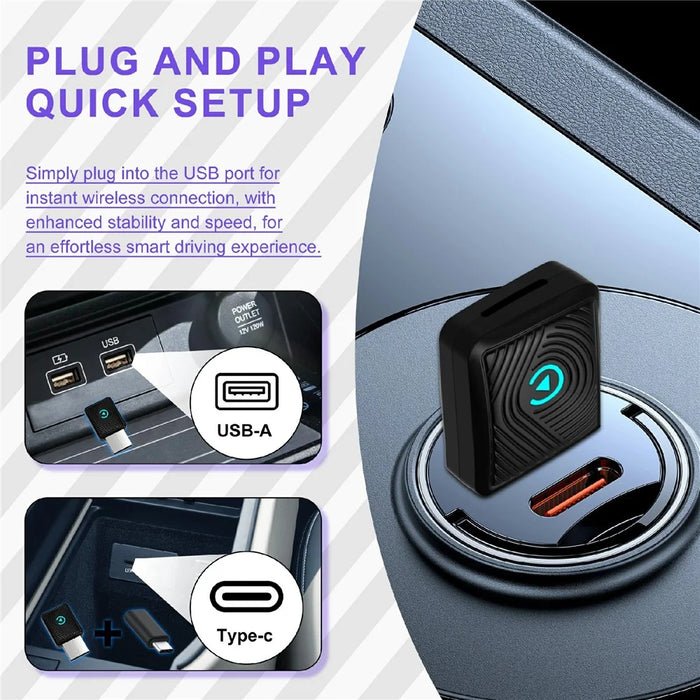 CP025 2 in 1 Wireless CarPlay Android Auto Adapter Wi-Fi 6 5GHz Car Connectivity Module Wired to Wireless Plug Play Car Link Box - Black - 5