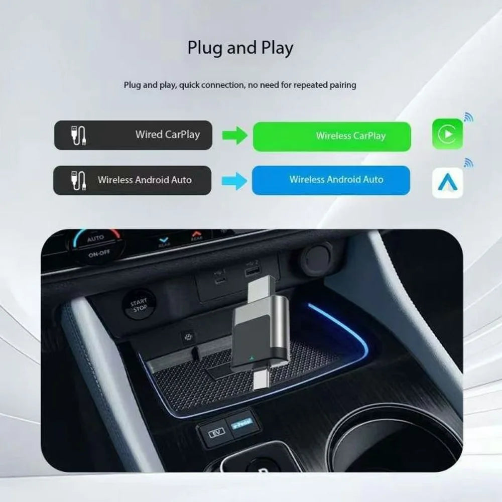306AC 2 in 1 USB + Type-C Wireless CarPlay Android Auto Adapter for iPhone  /  Android Phones Wired to Wireless Dongle - 4