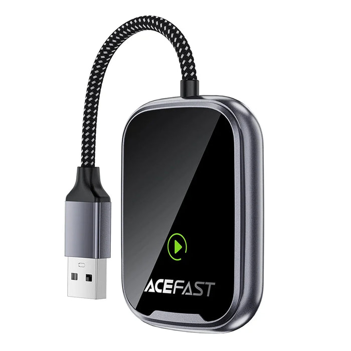 ACEFAST QC1 USB-A CarPlay Wireless Adapter for Apple CarPlay  /  Android Auto Wire to Wireless Converter - Metal Gray - 1
