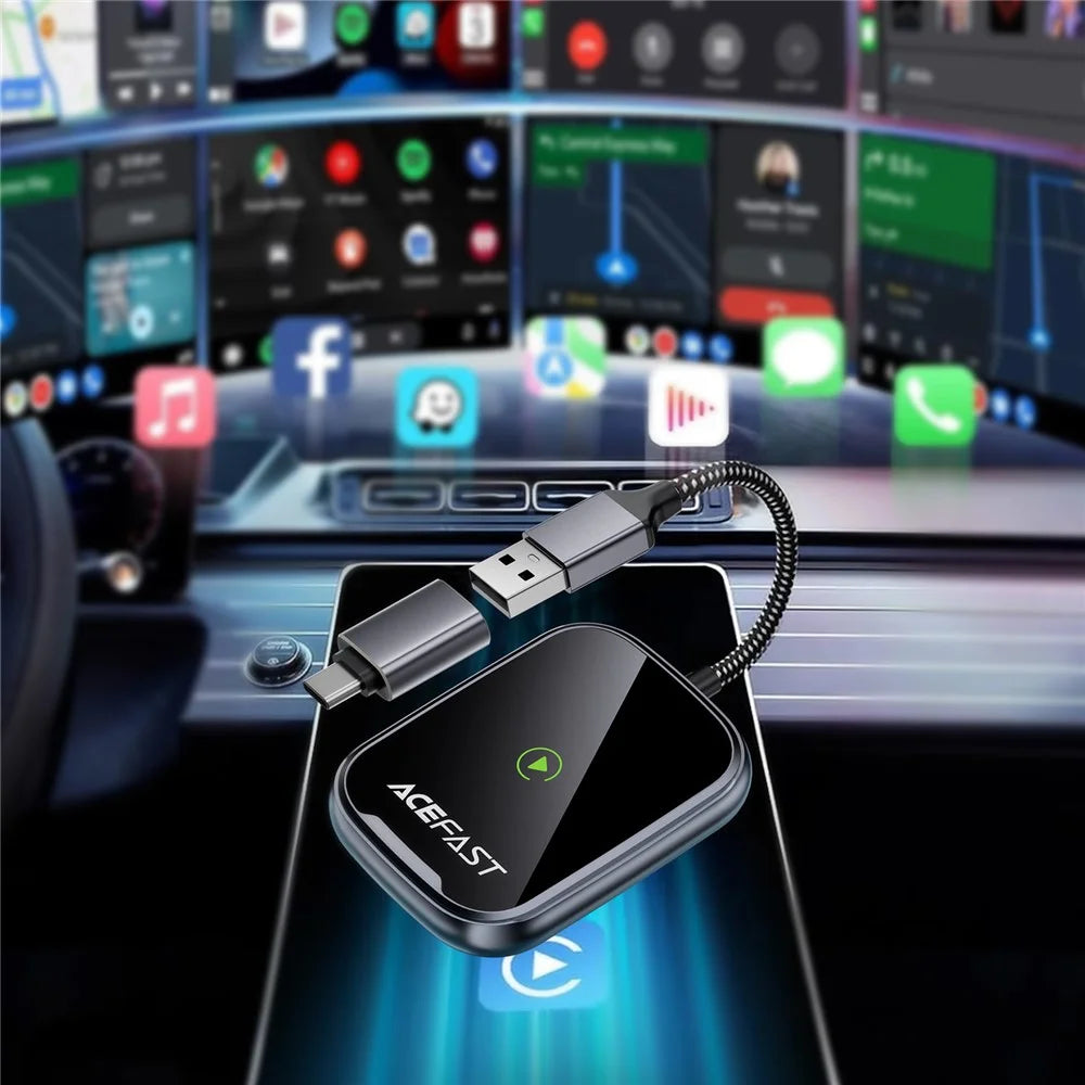 ACEFAST QC1 USB-A CarPlay Wireless Adapter for Apple CarPlay  /  Android Auto Wire to Wireless Converter - Metal Gray - 6